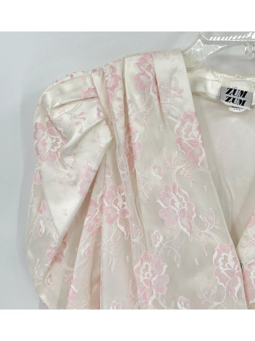 vintage 80s COQUETTE FLORAL BLOUSE XS victorian puff shoulders pink peplum retro - Picture 3 of 11